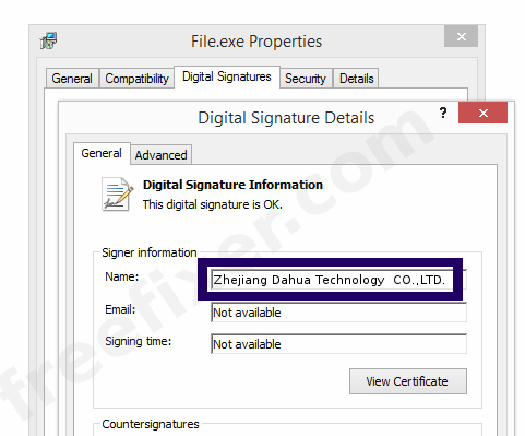Screenshot of the Zhejiang Dahua Technology  CO.,LTD. certificate